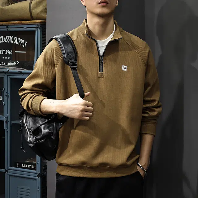 前进牛 美式经典复古潮流立领户外百搭卫衣 男款