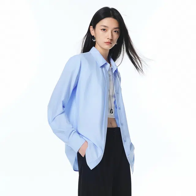 太平鸟 简约纯色莫代尔顺滑翻领通勤衬衣休闲百搭长袖衬衫 女款