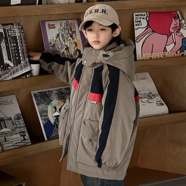 雅鹿棉衣 时尚洋气休闲宽松拼色 咖色 青少年