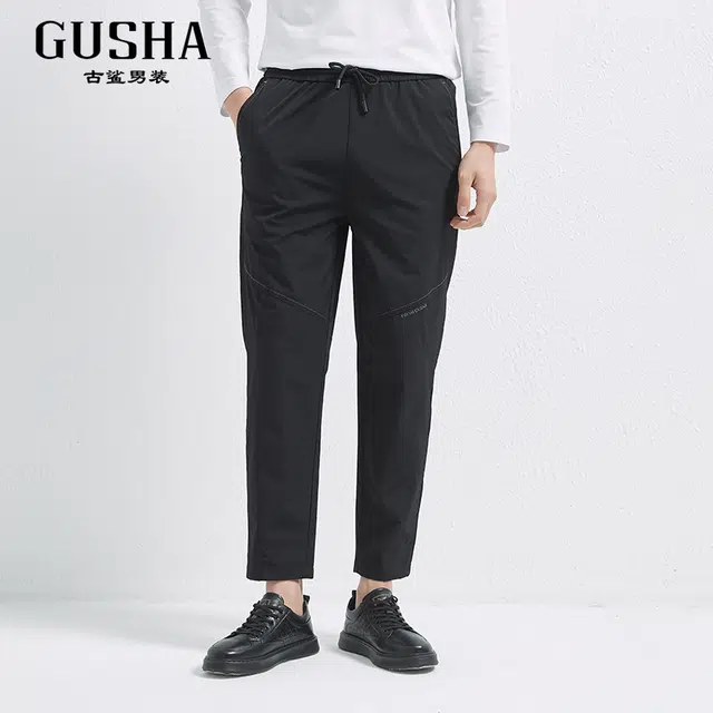 古鲨 直筒系带纯色长裤休闲裤 男款