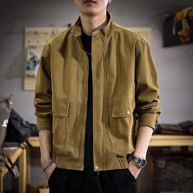 遨宇 阿美咔叽美式复古百搭猎装痞帅工装极简风宽松纯棉立领休闲户外潮长袖夹克外套 男女同款