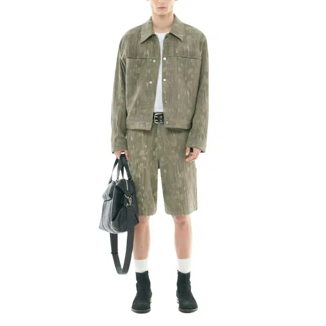 BESLOW WASHED LINEN JACQUARD WORK JACKET