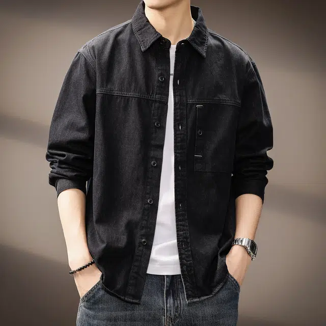 贵色 美式复古城市机能风炒砂工装牛仔潮流时尚百搭日常出行穿搭休闲长袖衬衫 男女同款