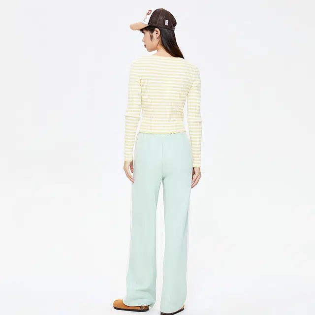 美特斯邦威 国潮撞色条纹修身长袖开衫针织衫 女款