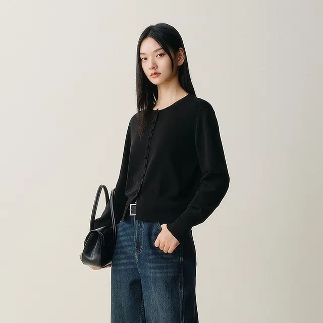 太平鸟 冬季微光泽马鞍肩开衫简约百搭休闲时尚针织衫 女款