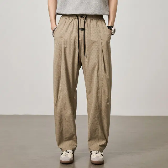 童先森 网眼速干宽松垂坠感潮流潮牌直筒休闲裤 男款