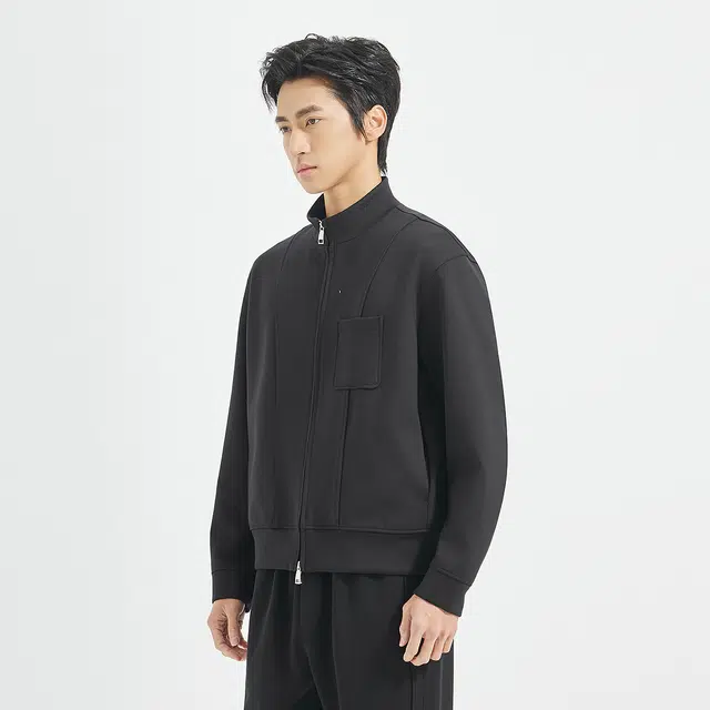 利郎 时尚都市立领质感潮流简洁开衫秋季卫衣 男款