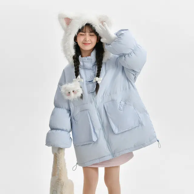 森女部落 原创可爱猫咪软萌闺蜜舒适羽绒服 女款
