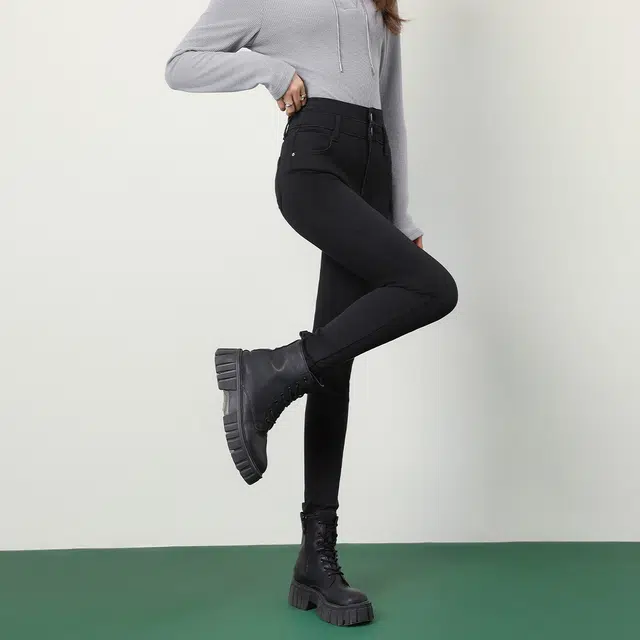 法文箱子 春,秋 韩系铅笔裤修身显瘦修饰腿型小脚裤子牛仔裤 女款 黑色