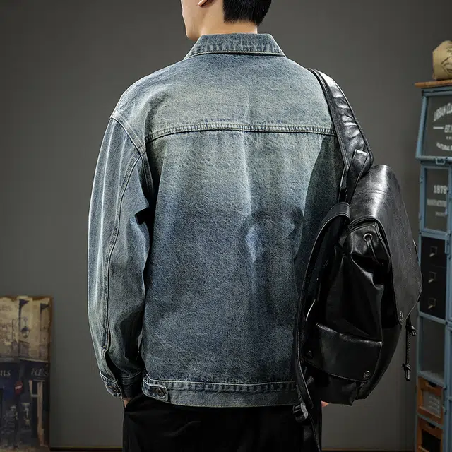 前进牛 美式经典复古潮牌痞帅高街户外嘻哈街头做旧水洗宽松大码工装牛仔外套 男女同款