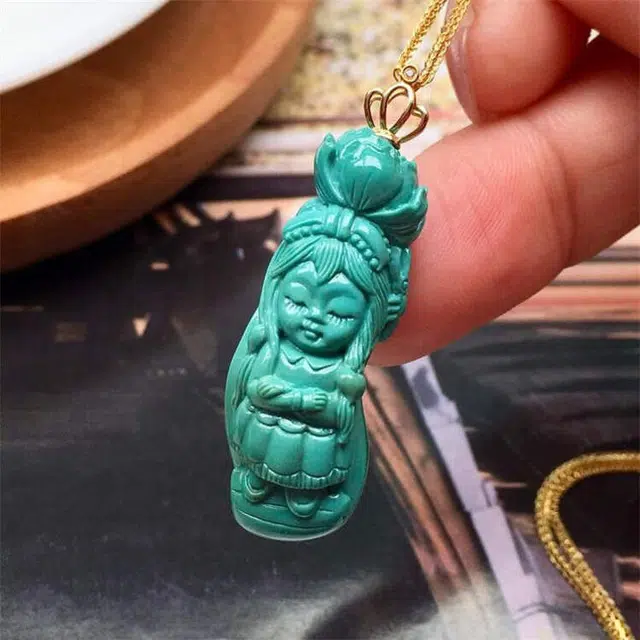 灵运宝 【师傅已加能量】转运招财湖北原矿花仙子一物一图无油无水 绿松石 吊坠 男女同款情侣款