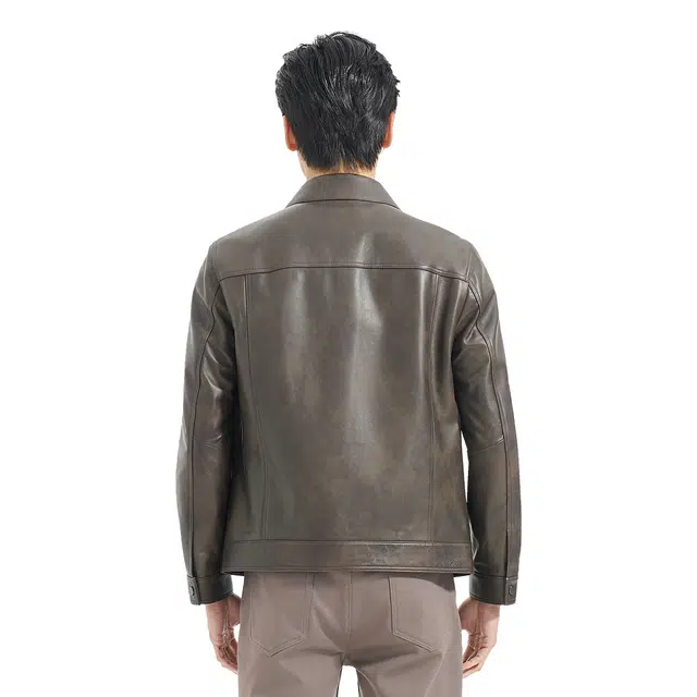 利郎 都市休闲翻领时尚潮流云雾皮短款口袋装饰秋季皮衣 男款