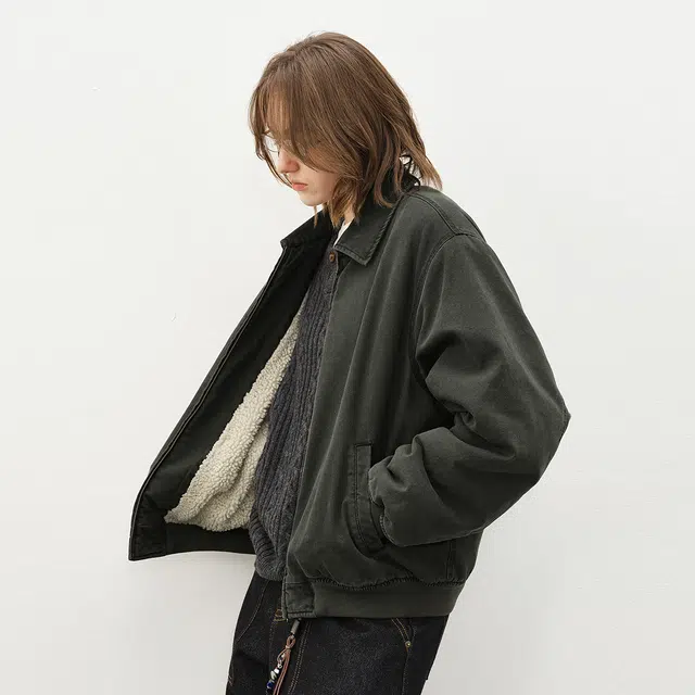 714STREET Simple Series Workwear Sherpa Canvas Jacket