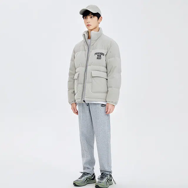 美特斯邦威 立领纯色工装多口袋面包羽绒服 男款