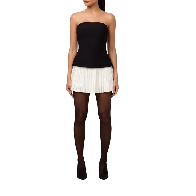 NAKED WARDROBE Pleated Tube Contrast Mini Dress SuitingChiffon