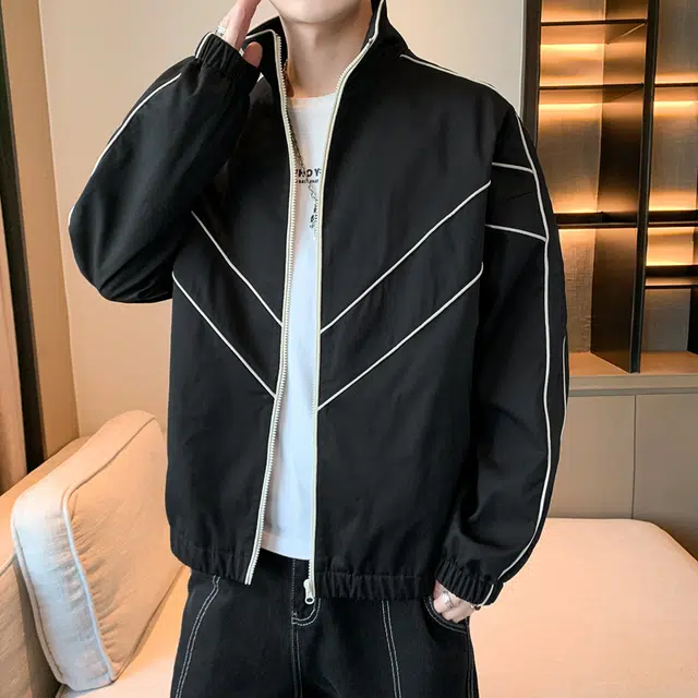 金盾 男上衣单衣开衫时尚百搭休闲薄款条纹立领夹克 男款