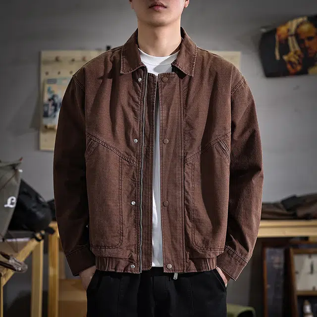 遨宇 美式休闲复古潮牌拼接痞帅工装极简风宽松百搭肌理感户外百搭外套夹克 男款