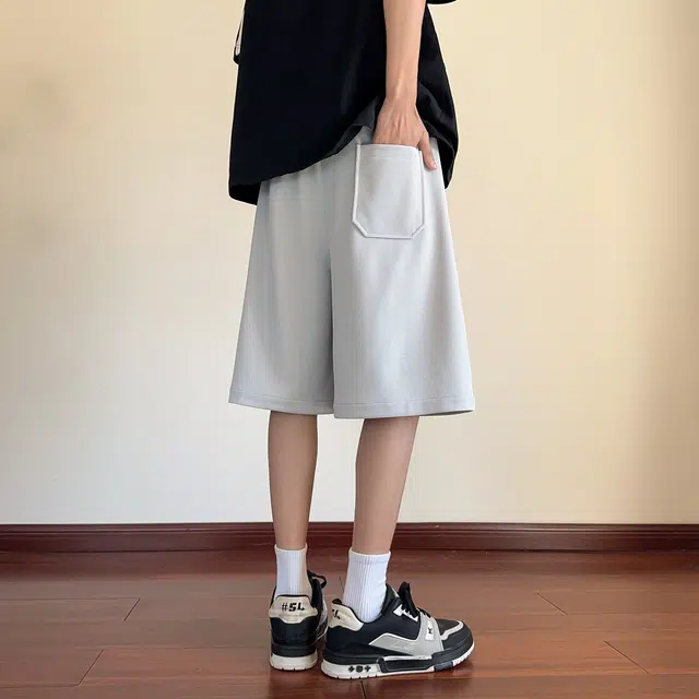 宝米卡 三条杠设计高端运动裤子宽松五分裤美式卫裤休闲短裤 男女同款