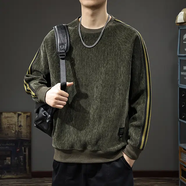 前进牛 美式复古经典潮流痞帅条纹极简风重磅雪尼尔圆领长袖潮牌户外百搭休闲上衣卫衣 男款