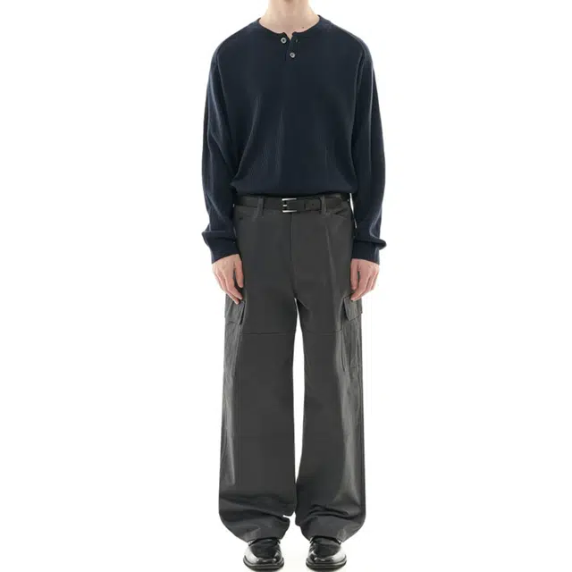 BESLOW WOOL BLENDED HENLEY NECK KNIT