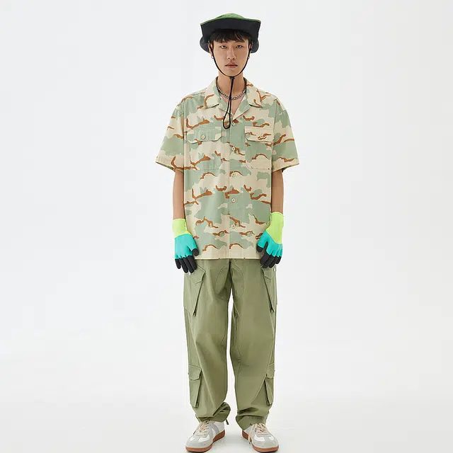 美特斯邦威 国潮工装百搭宽松迷彩纯棉短袖衬衫 男款