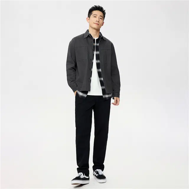 佐丹奴 纯棉双口袋工装风格梭织休闲长袖衬衫 男款