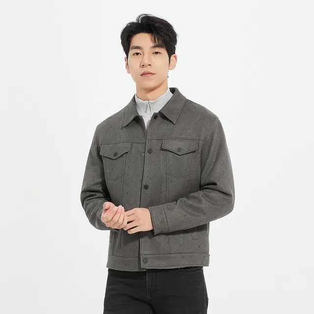 利郎 都市休闲翻领仿麂皮绒短款时尚潮流口袋装饰秋季夹克 男款