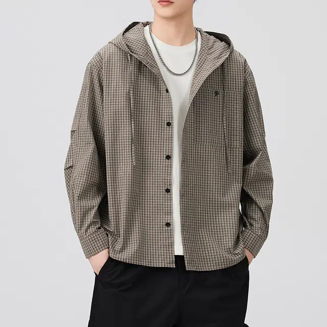 金盾 宽松休闲连帽宽松长袖衬衫 男款