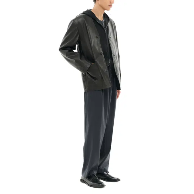 BESLOW COLLARLESS JACKET LEATHER