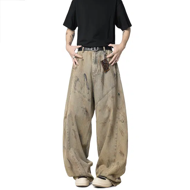 金盾 夏季弯刀裤美式潮牌牛仔裤 男女同款