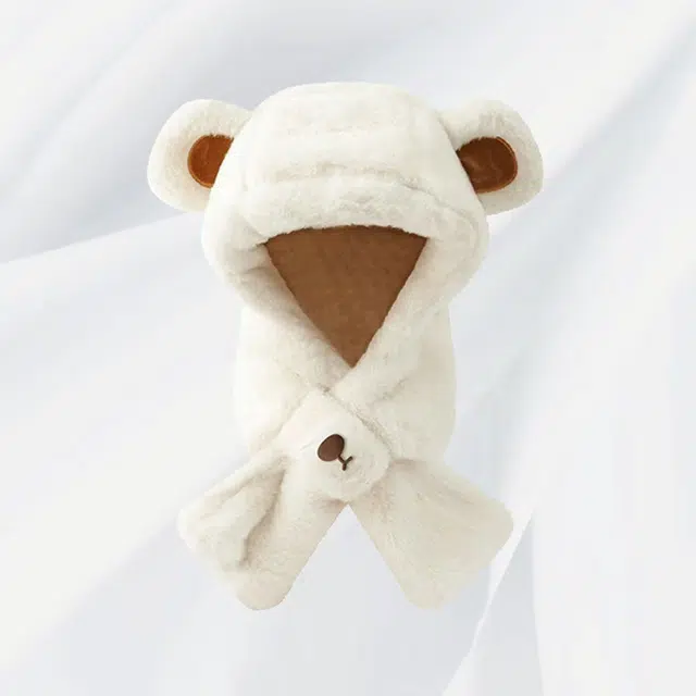 恩僾德 韩系熊耳朵软萌可爱加厚小众百搭甜美高颜值显脸小保暖 聚酯纤维 帽子 男女同款情侣款