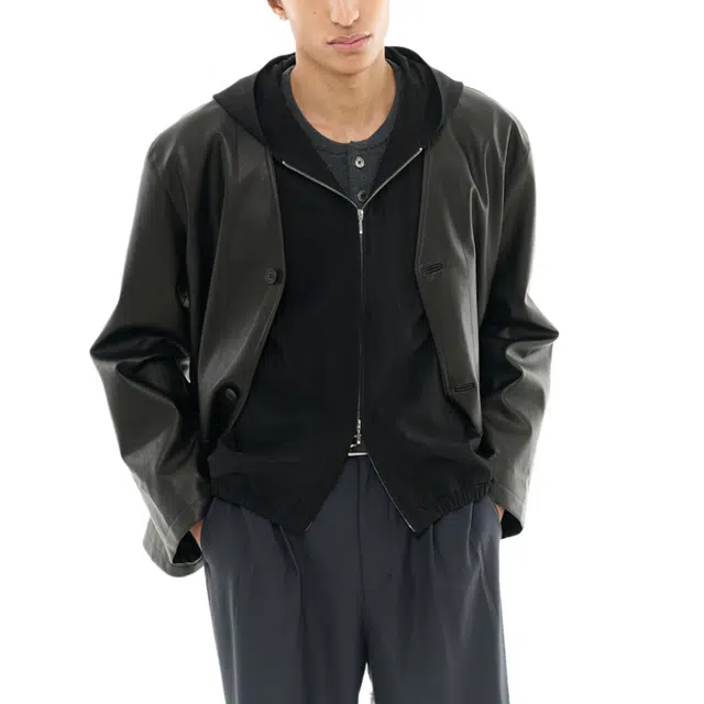 BESLOW COLLARLESS JACKET LEATHER