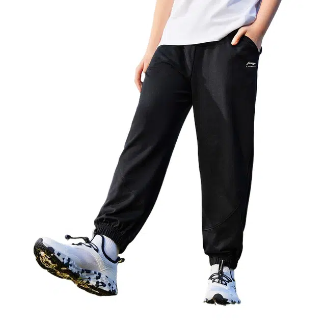 儿童款 李宁儿童针织运动裤 运动生活系列 时尚简约洋气松紧腰 黑色