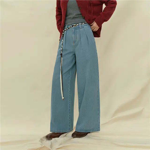 佐丹奴 洗水压褶高腰阔腿长裤牛仔裤 女款