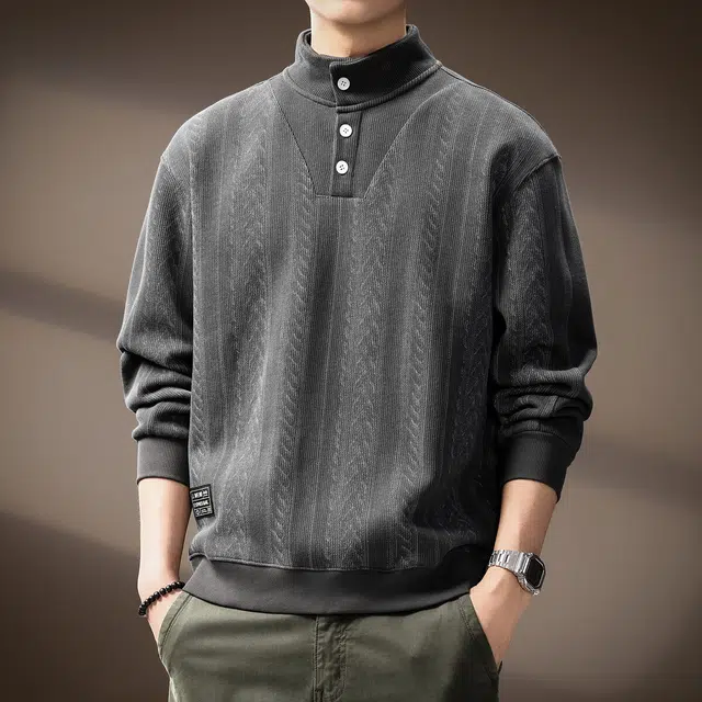 贵色 秋季 日系潮流复古重磅纹理质感立领长袖城市机能风纽扣设计感休闲日系穿搭卫衣 男女同款
