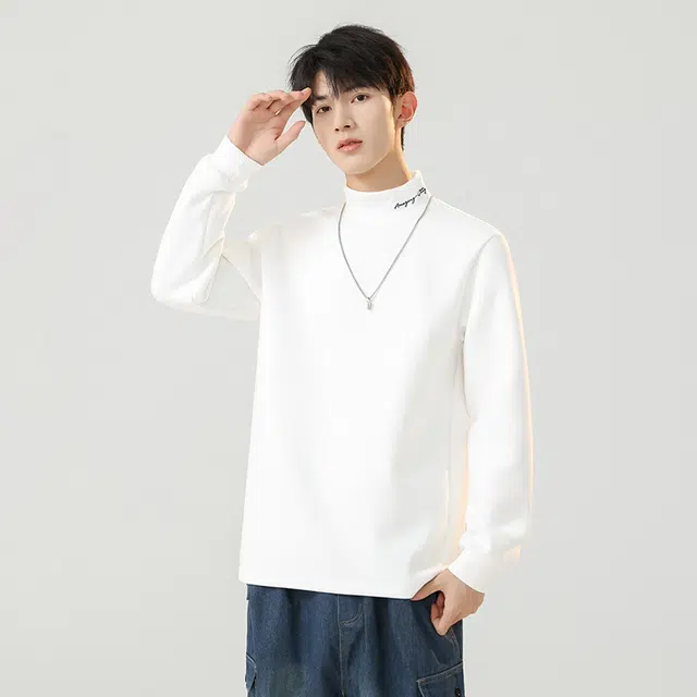 金盾 纯色休闲百搭半高领保暖长袖卫衣 男款