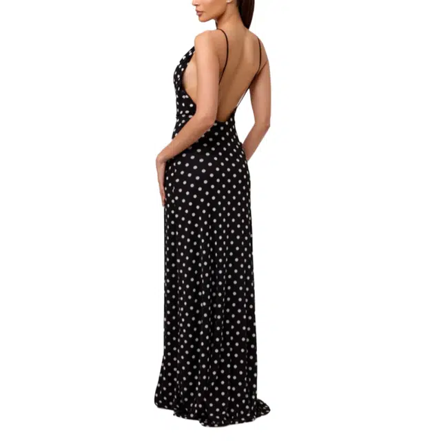 NAKED WARDROBE Dot Cowl Neck Maxi Dress Mesh