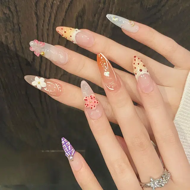 凡泽 热带风度假雕花法式  穿戴甲 杏仁多巴胺渐变 可爱