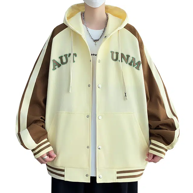 太子龍 美式棒球服春秋季字母休闲百搭青少年潮流宽松港风连帽上衣夹克外套 男款