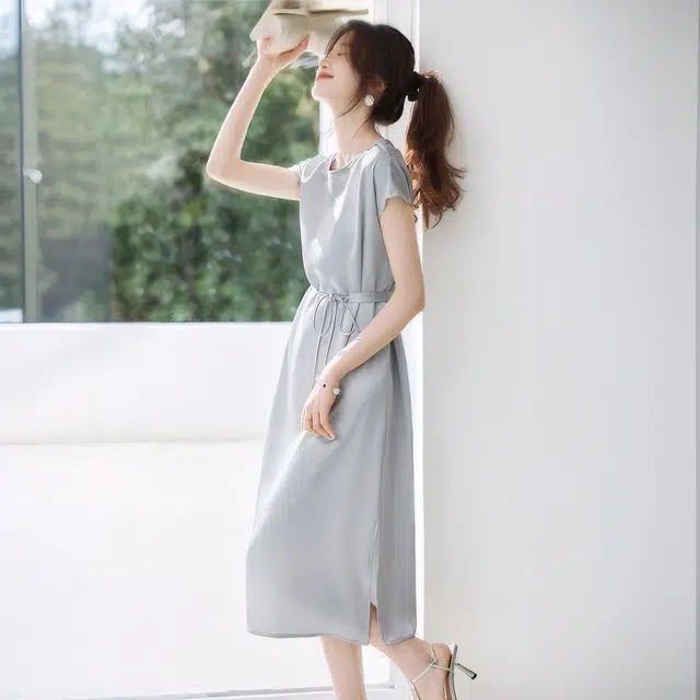 水中花 高端轻奢新中式设计光泽感短袖连衣裙 女款