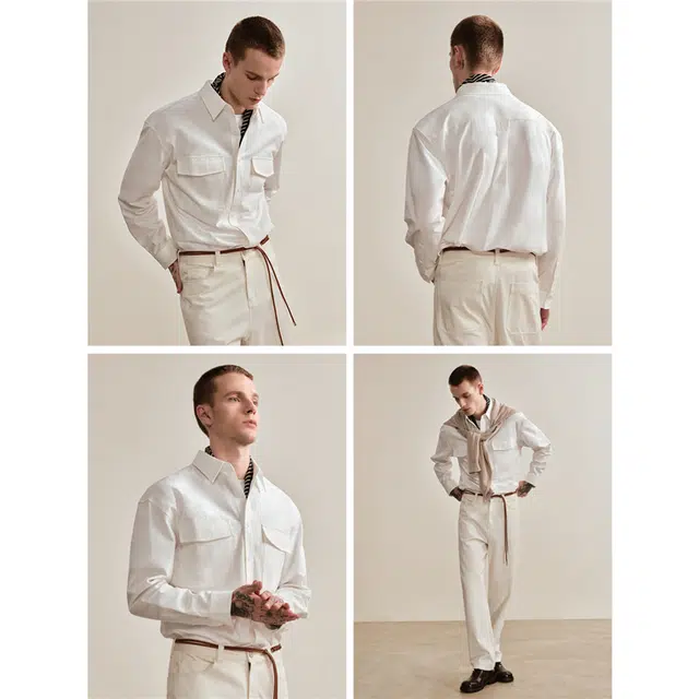 佐丹奴 纯棉工装衬衣口袋帅气宽松长袖衬衫 男款