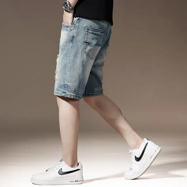 贵色 时尚美式高街潮牌休闲百搭牛仔短裤 男女同款 浅蓝