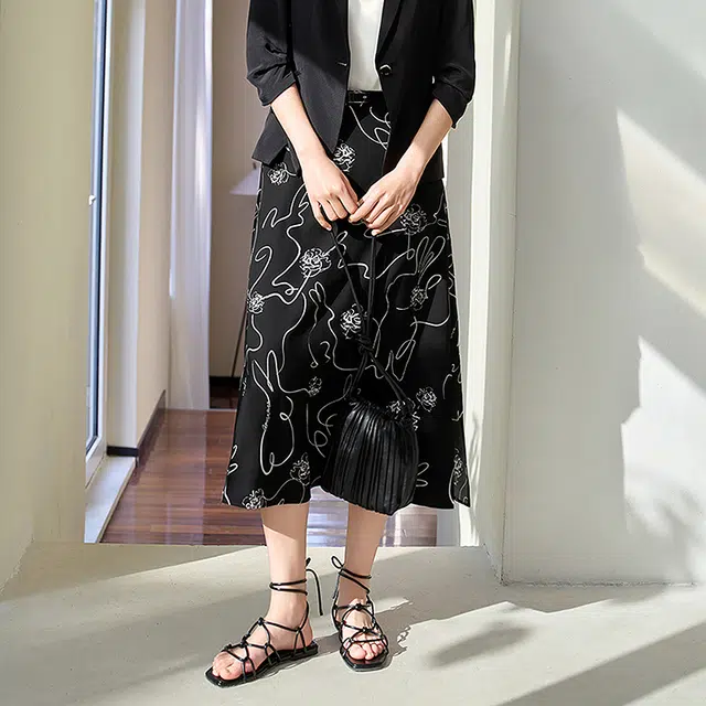 玖姿安娜蔻 舒适时尚气质休闲长裙 女款 花黑