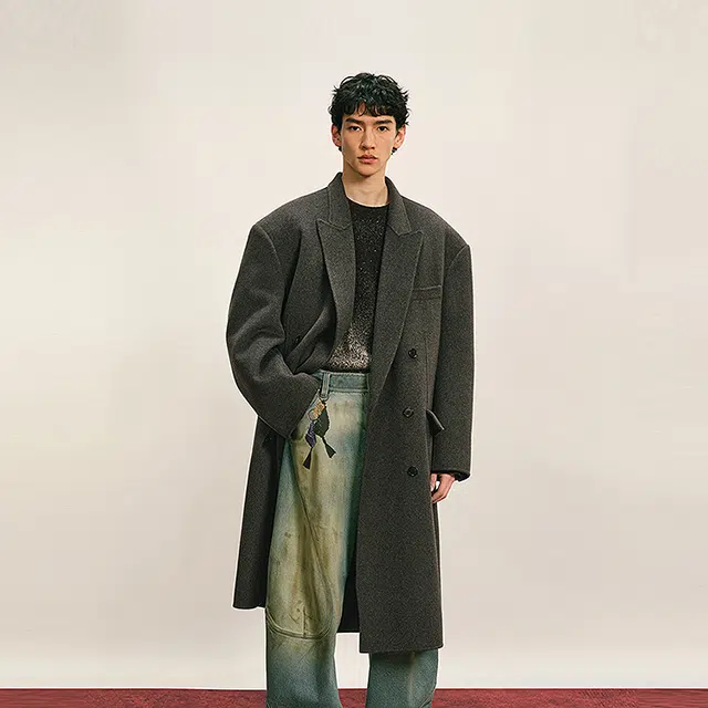速写 冬西服领舒适百搭长款大衣 男款