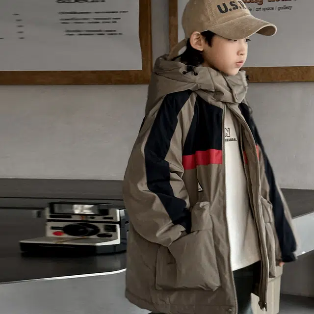 雅鹿棉衣 时尚洋气休闲宽松拼色 咖色 青少年