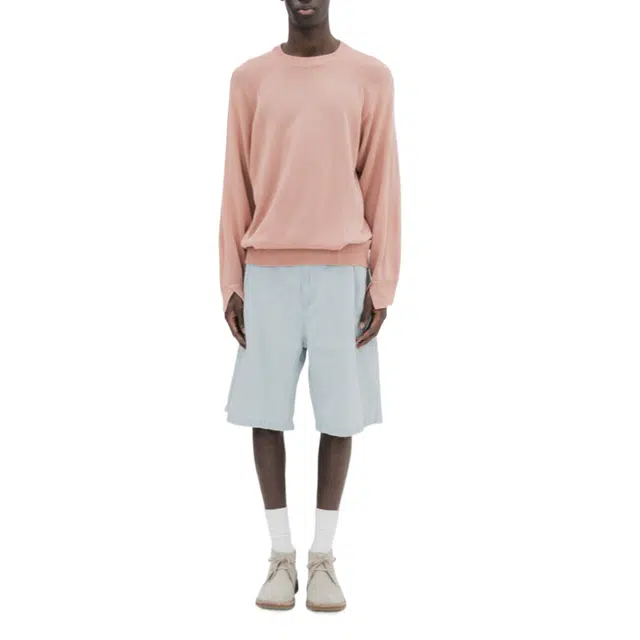 BESLOW ONE TUCK LINEN DENIM SHORTS