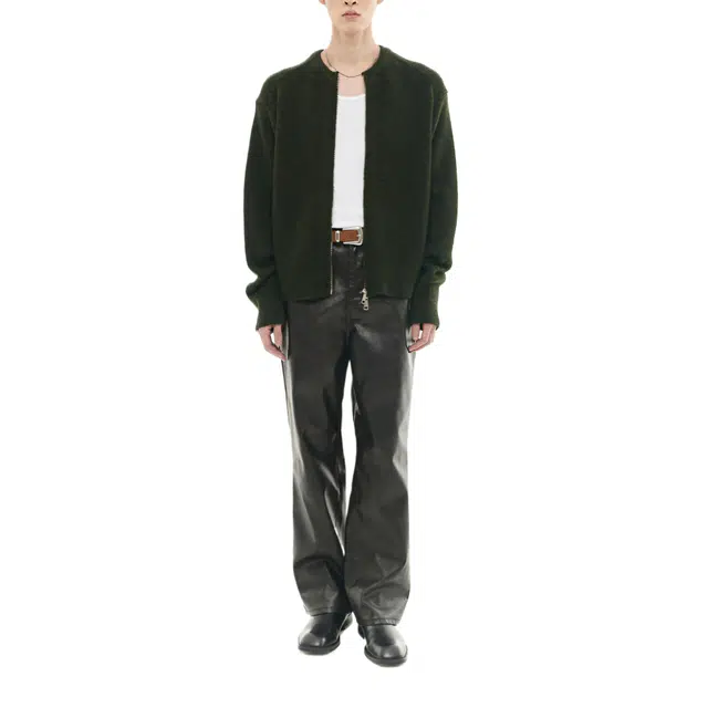 BESLOW CREW NECK SHORT ZIP-UP CARDIGAN