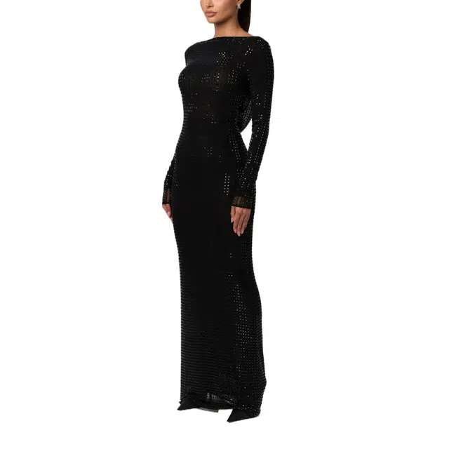 NAKED WARDROBE Crystal Open Back Gown