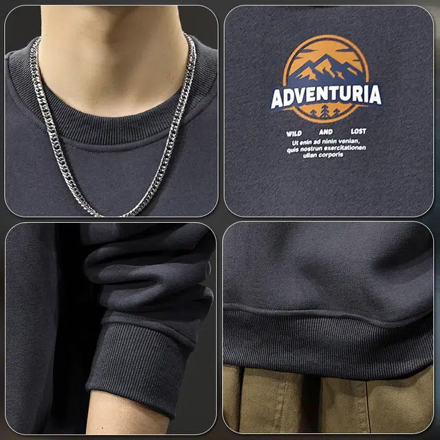 前进牛 秋季美式复古经典潮流潮牌痞帅百搭重磅极简风休闲内搭户外打底衫宽松圆领长袖上衣卫衣 男款