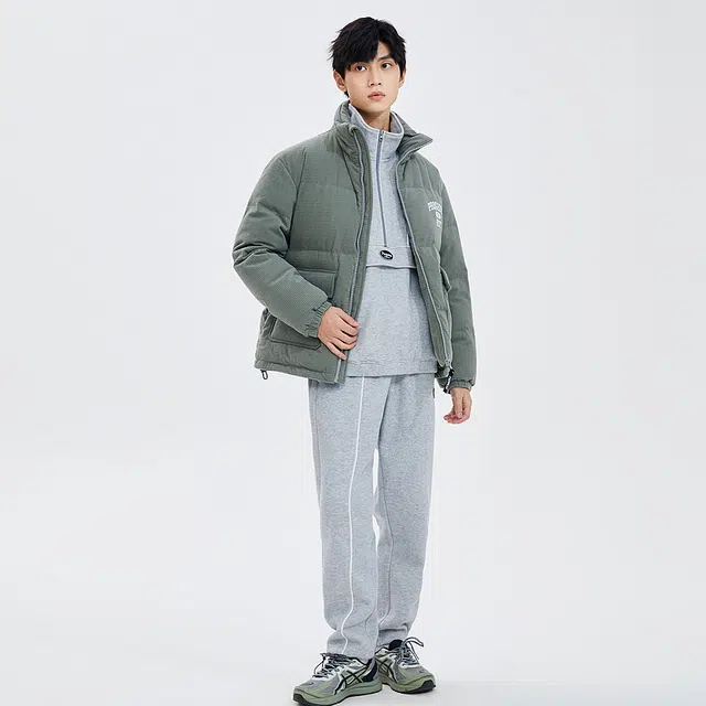 美特斯邦威 立领纯色工装多口袋面包羽绒服 男款
